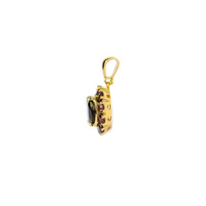 Ciondolo in oro con granato, classico ciondolo donna in oro giallo tit 750 (18 kt) con granato, di dimensione 1,30 x 2,30 cm