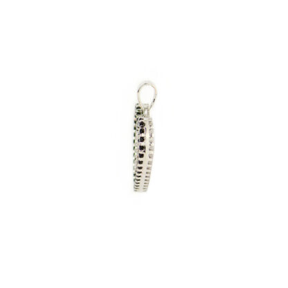 Ciondolo cuore doppio oro, pendente donna in oro bianco tit 750 (18 kt) cuore doppio, double face con zirconi neri e bianchi
