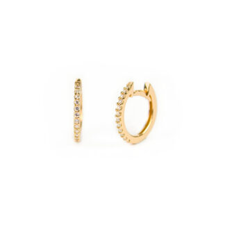 Orecchini scattini oro rosa, scattini in oro rosa tit 750 (18 kt) a cerchio massicci con zirconi; larghezza di 1,30 mm; diametro 1,30 cm