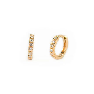Scattini oro rosa zirconi, orecchini scattini in oro rosa tit 750 (18 kt) cerchio massicci con zirconi; larghezza di 1,75 mm; diametro 1 cm