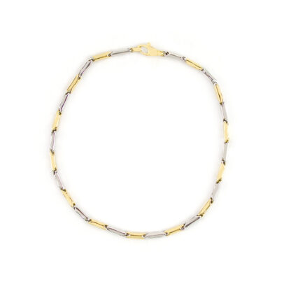 Bracciale uomo bicolore oro, bracciale in oro giallo e oro bianco 750, lineare, catena a canna vuota, liscia e lucida, di larghezza 2 mm