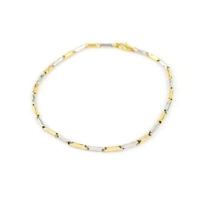 Bracciale uomo bicolore oro, bracciale in oro giallo e oro bianco 750, lineare, catena a canna vuota, liscia e lucida, di larghezza 2 mm
