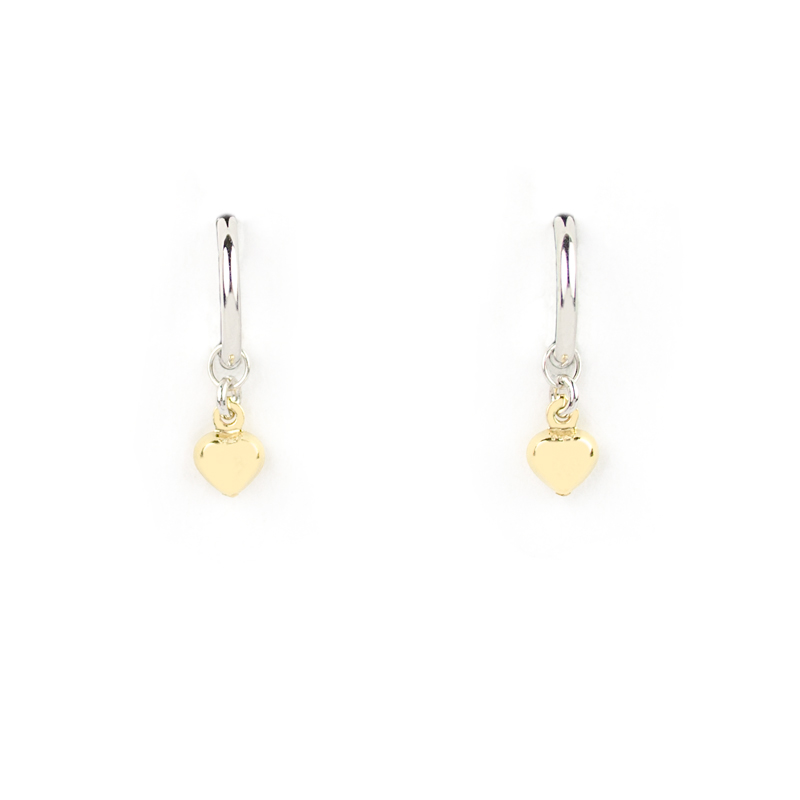 Orecchini cerchio oro bianco cuore, orecchini cerchio in oro bianco tit 750 (18 kt) con ciondolo rimovibile cuore bombato in oro giallo