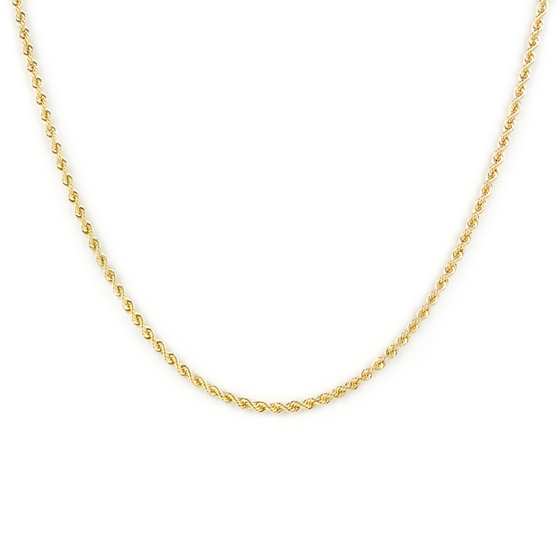 Collana corda oro giallo, girocollo donna in oro giallo tit 750 (18 kt), catena modello corda, tonda e vuota, di diametro 2,10 mm