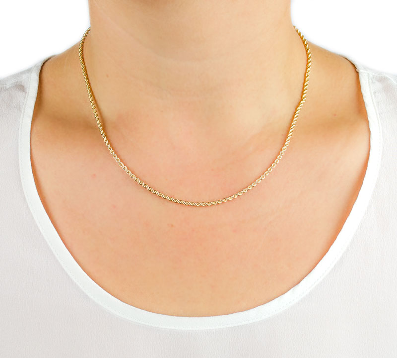 Collana corda oro giallo, girocollo donna in oro giallo tit 750 (18 kt), catena modello corda, tonda e vuota, di diametro 2,10 mm