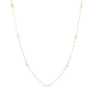 Collana lunga oro perle, collana lunga donna in oro giallo tit 750 (18 kt) con perle coltivate acqua dolce di 4-4,5 mm