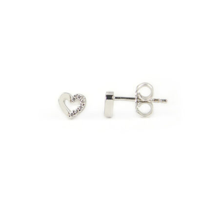 Orecchini cuore oro bianco, orecchini cuore donna bambina perno e farfallina in oro bianco tit 750 (18 kt) cuoricino con zirconi