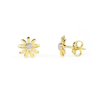 Orecchini fiori margherite oro, orecchini bambina perno e farfallina in oro giallo e bianco tit 750 (18 kt) a fiore margherita; idee regalo bambina