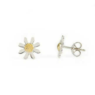 Orecchini fiori margherite oro, orecchini bambina perno e farfallina in oro bianco e giallo tit 750 (18 kt) a fiore margherita; idea regalo bambina